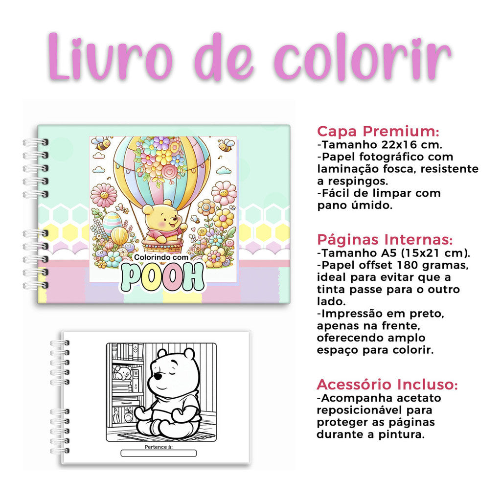 Livro de Colorir Pooh Rosa - 100 folhas